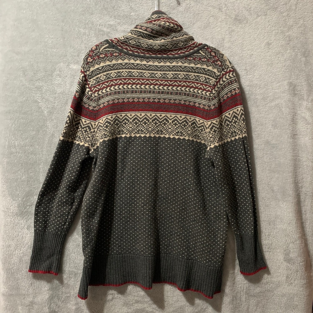 Eddie Bauer Women's Fair Isle Cowl Neck Sweater Petite Large Gray Red Cozy Boho - Picture 5 of 12